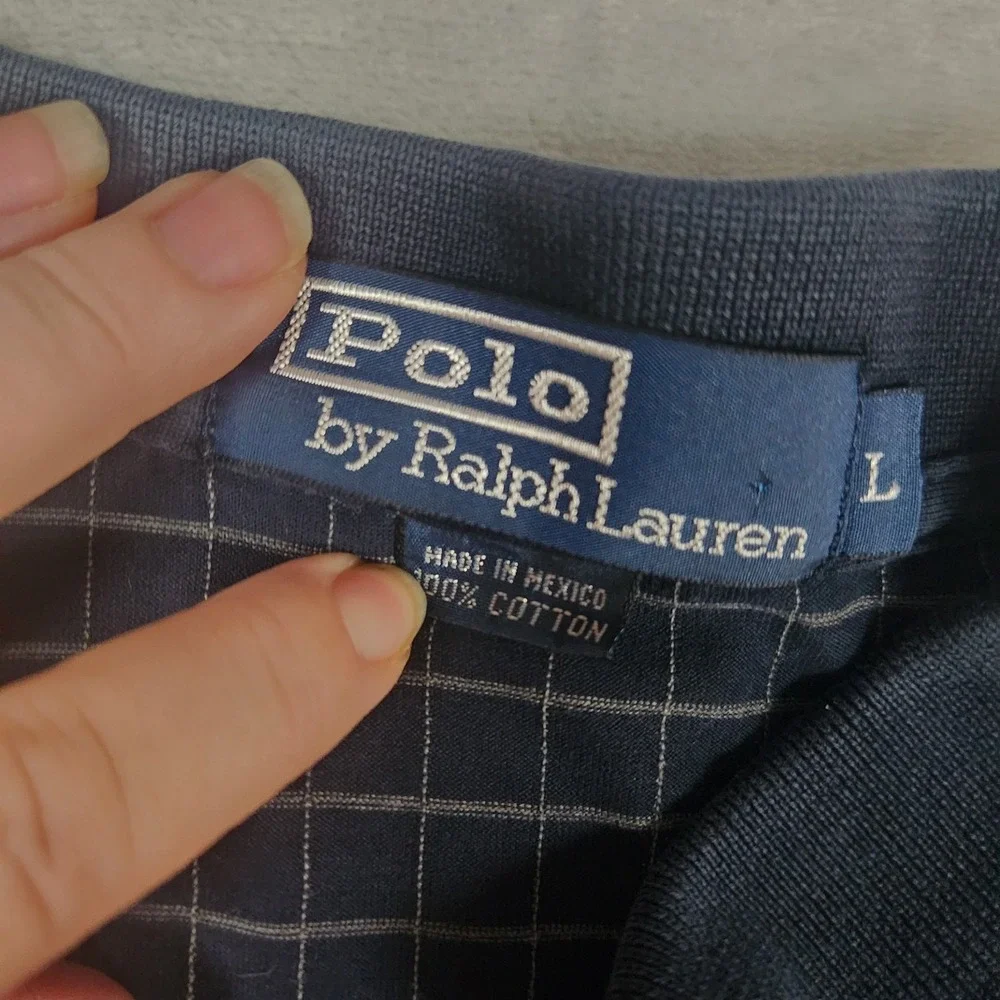 Polo Ralph Lauren Polo Shirt Mens‎ Large Navy Micro Check Long Sleeve Pony Logo